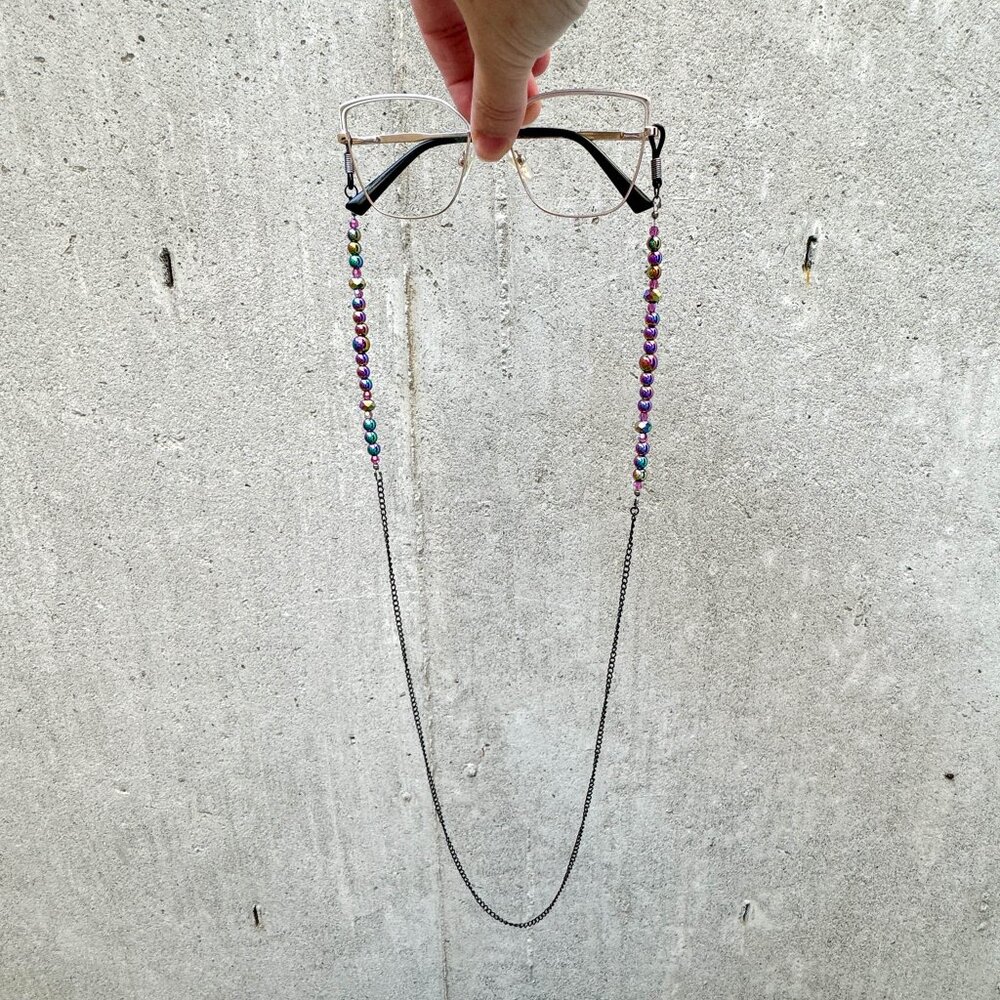 Iridescent Beaded Eyeglass Chain Rainbow Crystal Glasses Holder - Picture 5 of 9